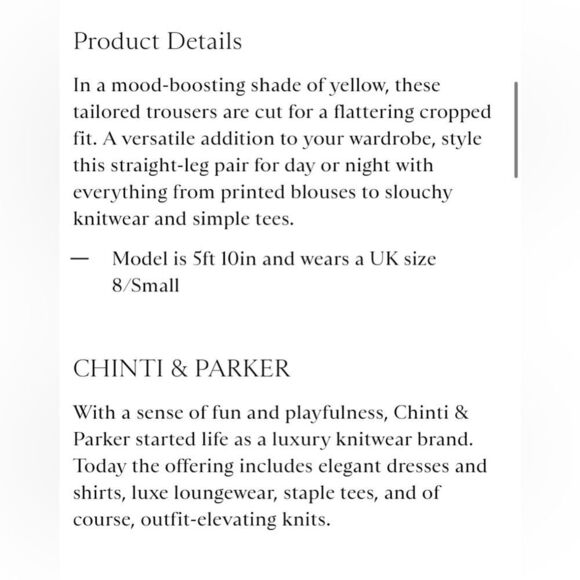 CHINTI & PARKER NWOT Wool Twill Cropped Trousers in Yellow - Picture 14 of 14